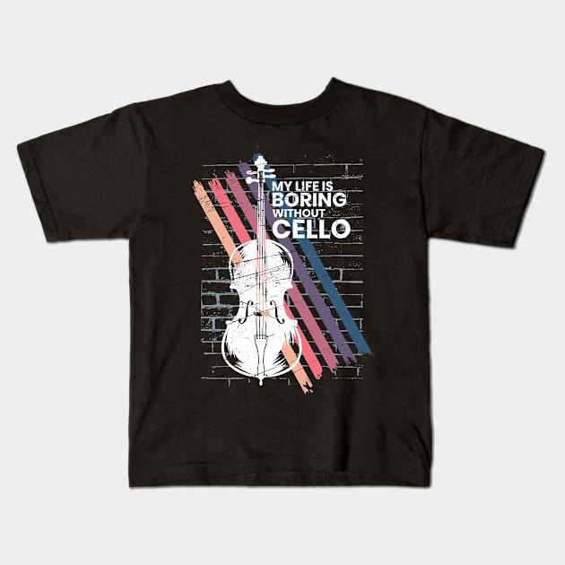 Cello Violoncello Bass Violin String Instrument Kids T-Shirt by AlleyField